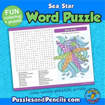 Sea star word search puzzle and coloring activity page starfish marine life
