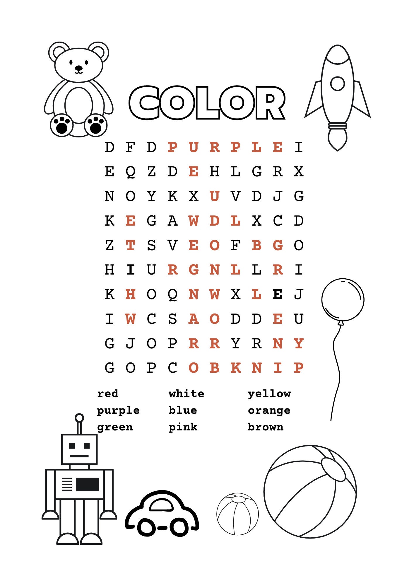 Game for kids pages coloring word search with answer key