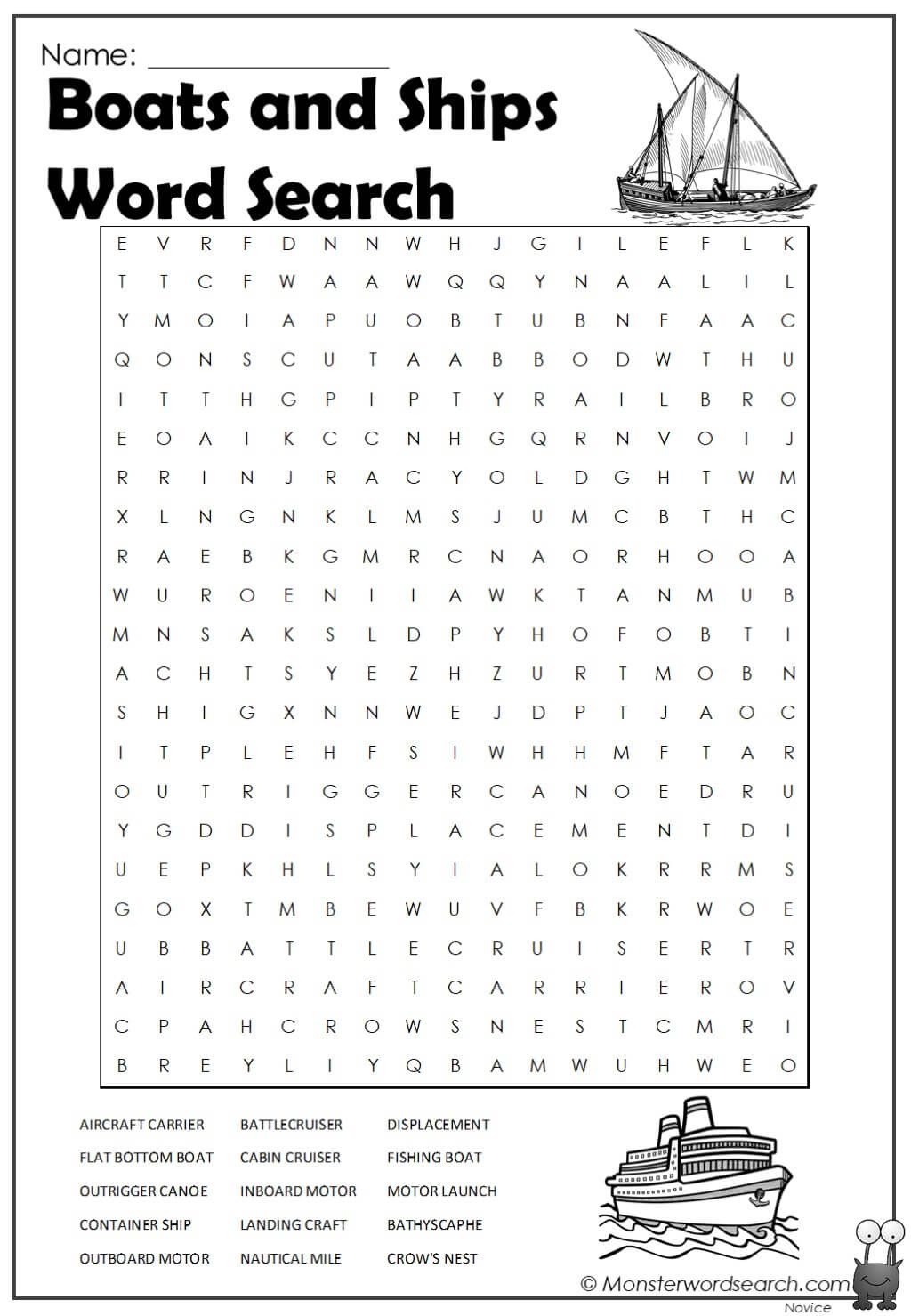 Boats and ships word search english vocabulary words vocabulary words words