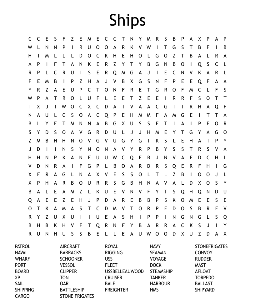 Types of ships word search