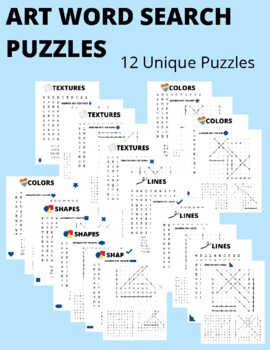 Art word search puzzles colors shapes lines textures tpt