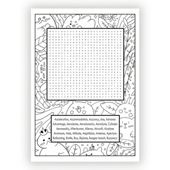 Aviation airplanes word searches puzzle worksheet cute coloring page