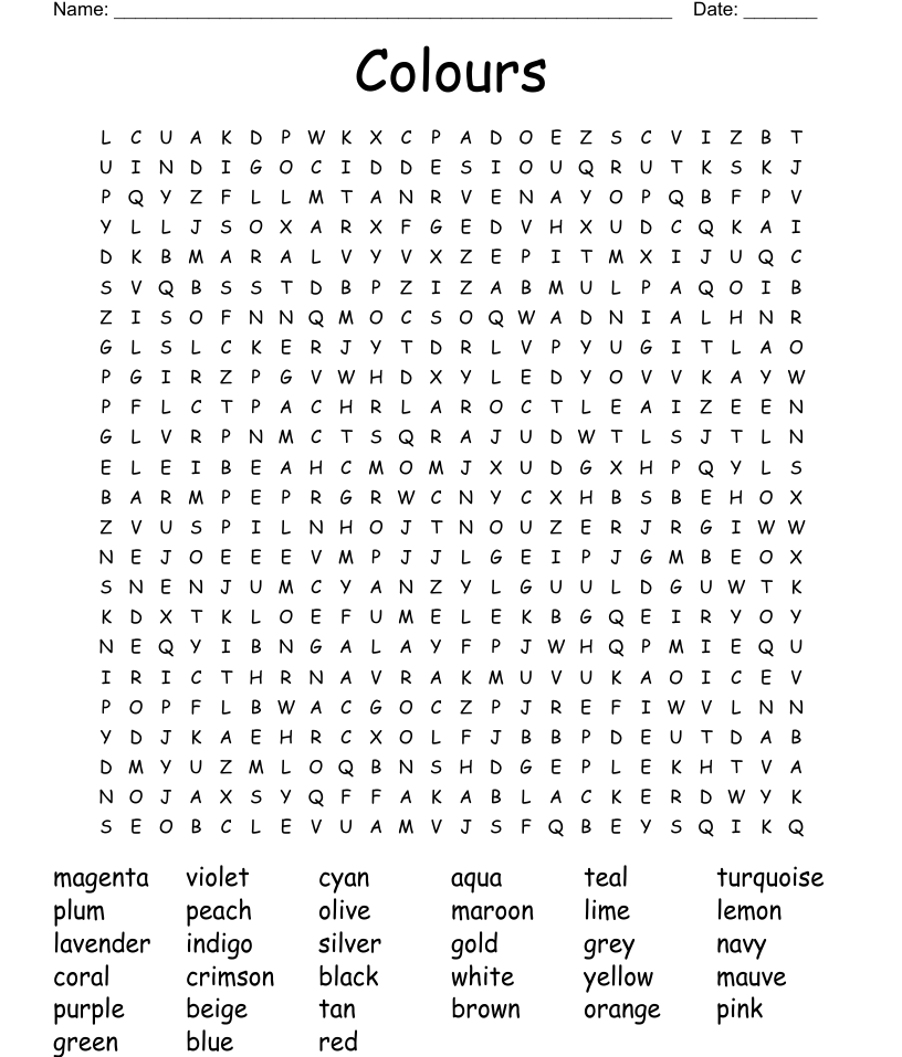 Colors and shapes word search