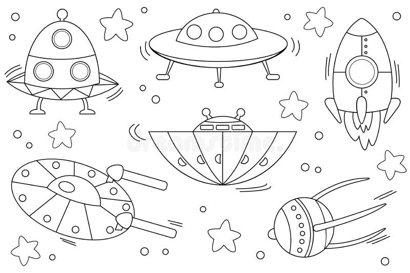 Kids coloring page with spaceships stock vector