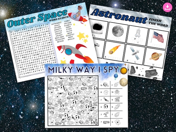 Outer space activity printable for kids astronaut printables planets word search space coloring pages birthday boy placemat