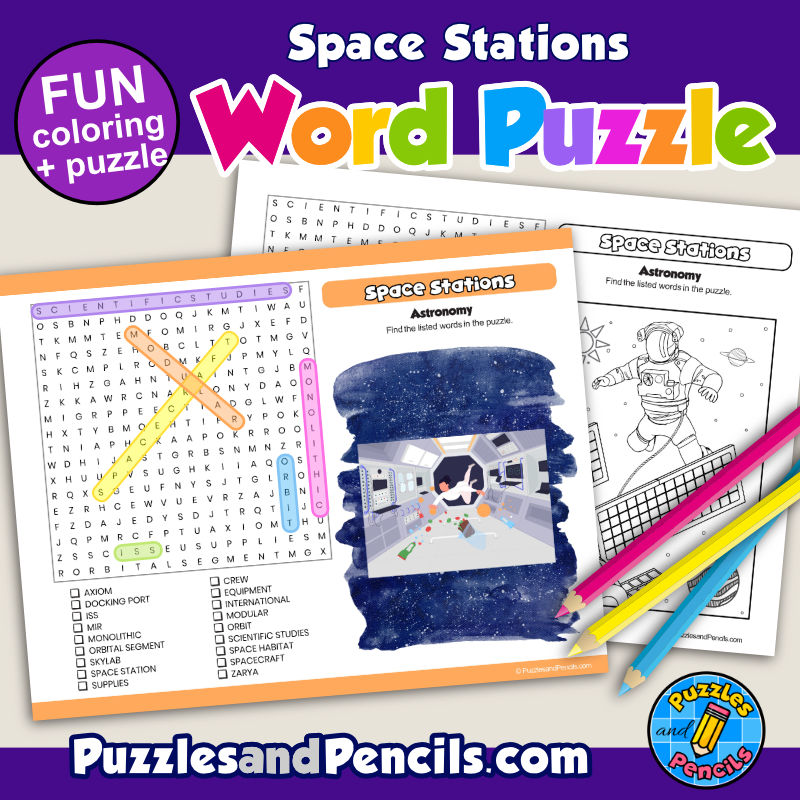 Space stations word search puzzle activity page astronomy wordsearch made by teachers