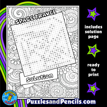 Space travel word search puzzle activity with coloring outer space wordsearch