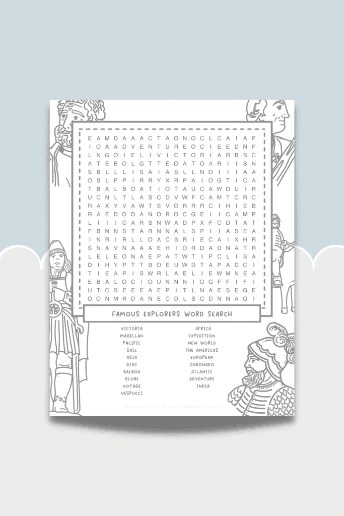 Famous explorers word search and coloring pages join the adventure