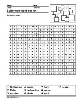 Spiderman word search printable ocean words summer worksheets word search printables