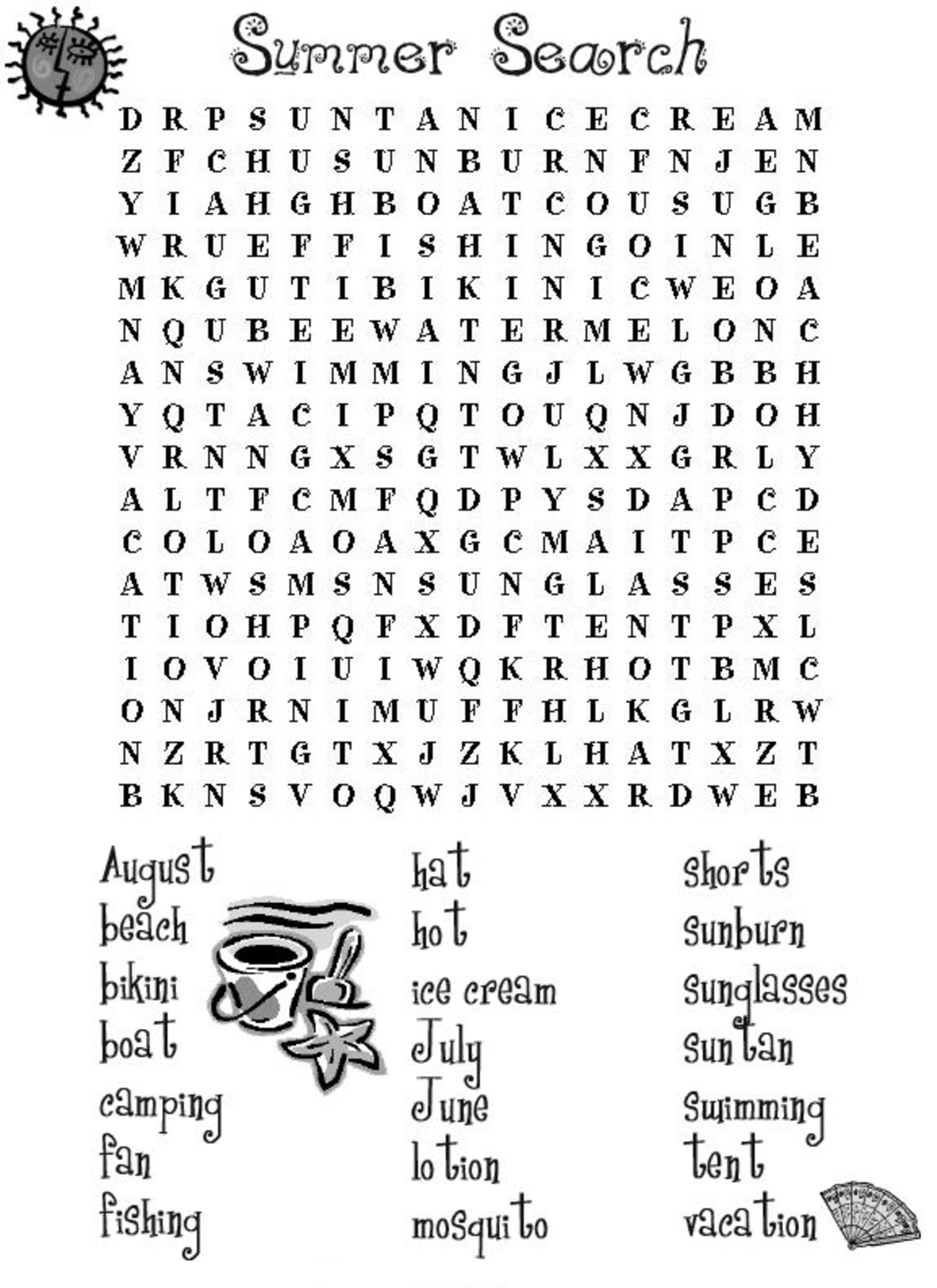 Summer word search puzzles