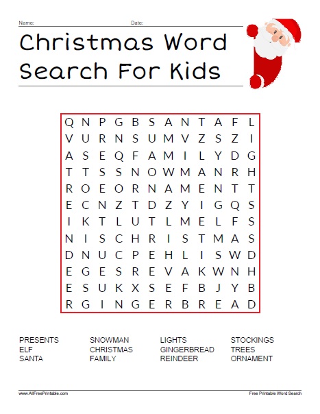 Christmas word search for kids â free printable
