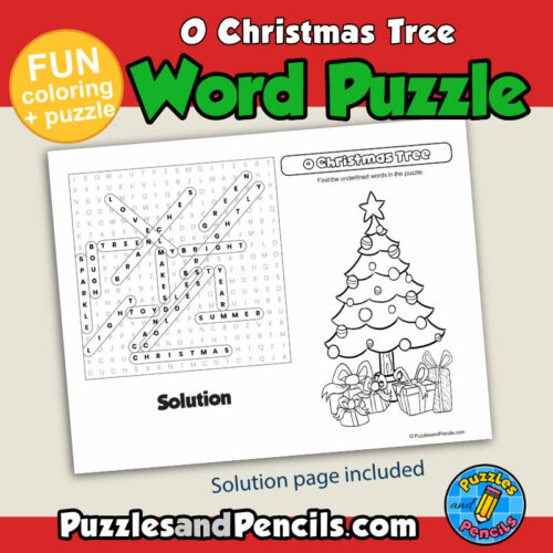 O christmas tree word search puzzle activity page with coloring christmas carols wordsearch made by teachers
