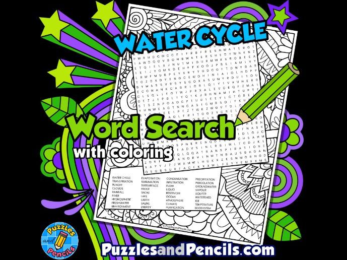 Water cycle word search puzzle with colouring weather wordsearch teaching resources