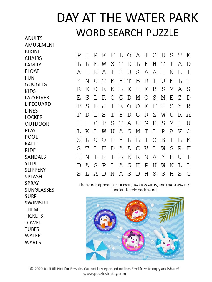 Water park word search puzzle