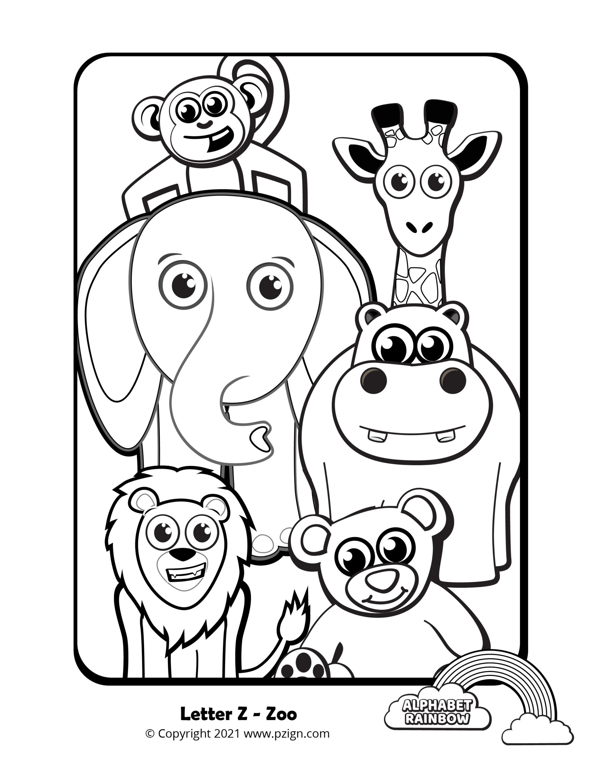 Alphabet rainbow â letter z coloring pages