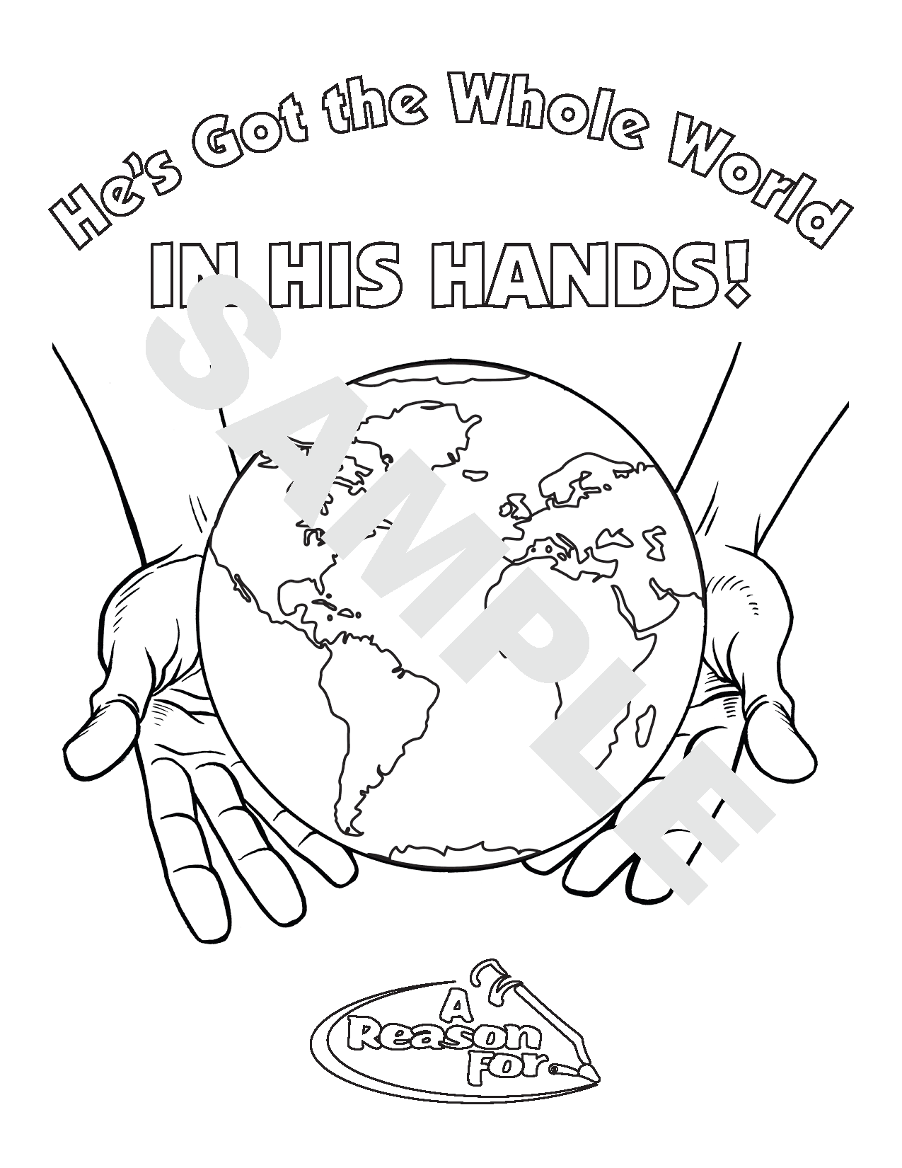 Free whole word in his hands coloring sheet