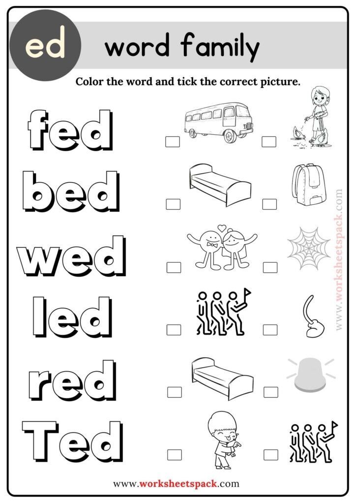 Ed word family colorg worksheets