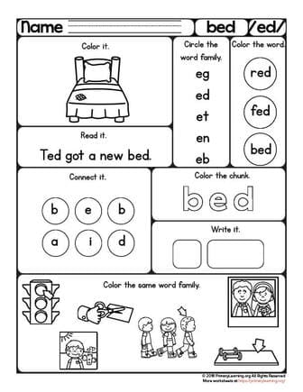 Ed word family worksheets printables