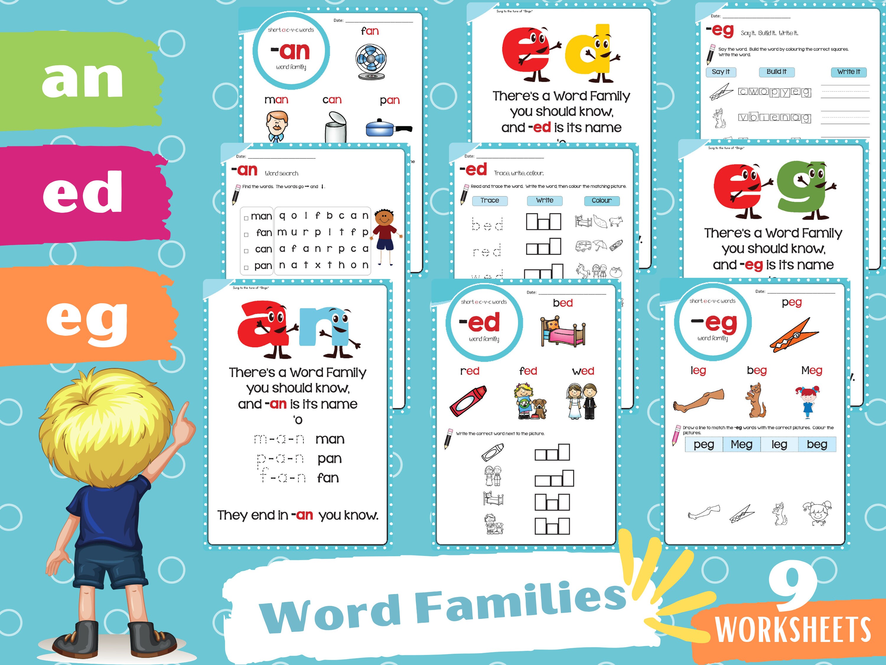 Word families an ed eg