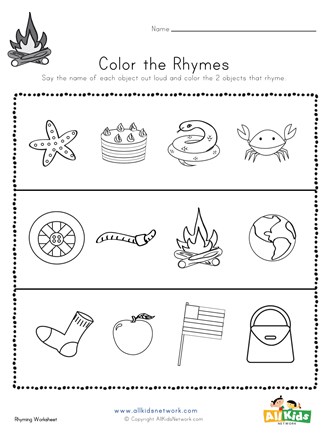 Color the rhymes worksheet all kids network