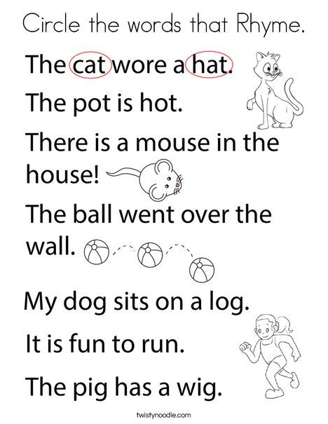 Circle the words that rhyme coloring page rhyming words words rhymes