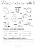 Words that start with s coloring page