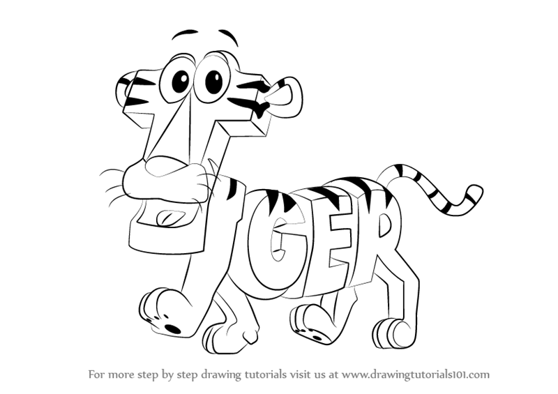 Step by step how to draw tiger from wordworld