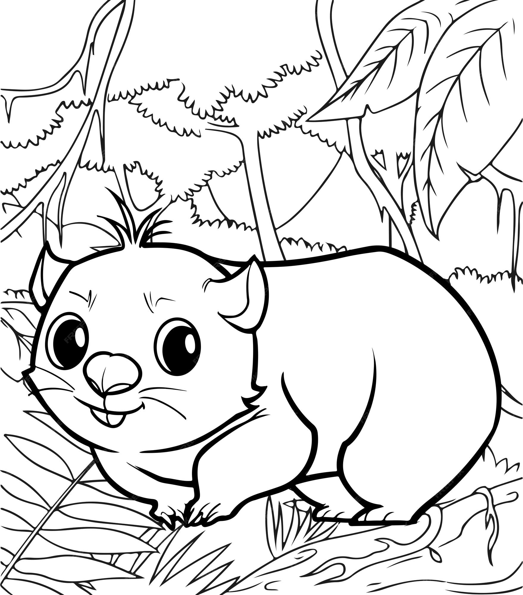 Premium vector cute wombat coloring pages for kids