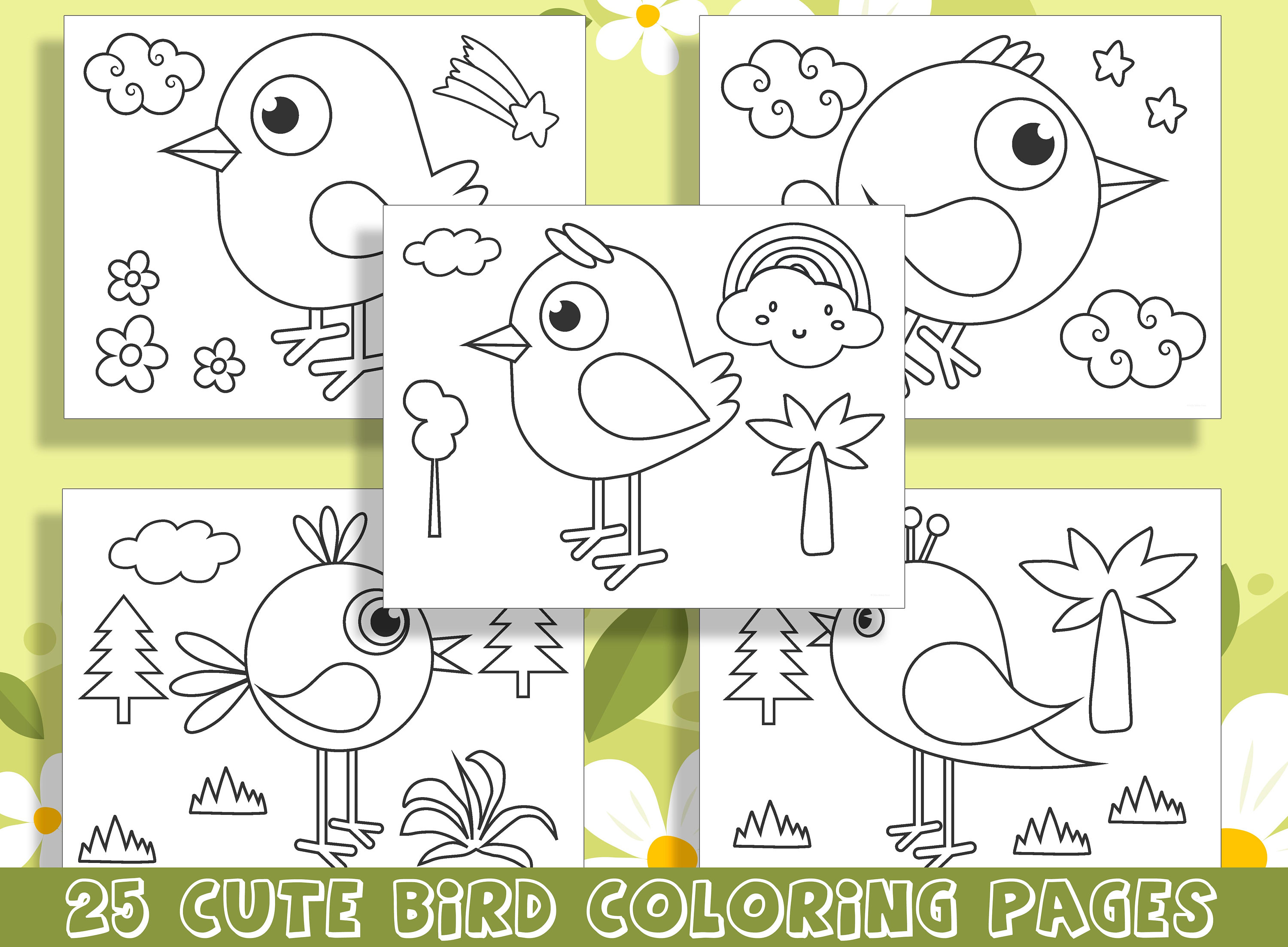 Cute bird coloring pages adorable designs for preschool and kindergarten pdf file instant download download now