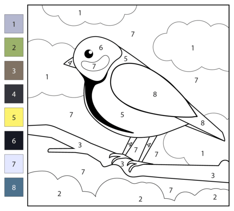 Tit bird color by number free printable coloring pages