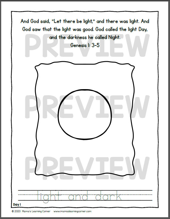 Days of creation coloring pages
