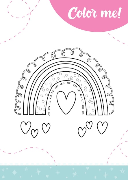 Premium vector coloring page for kids with boho rainbow a printable worksheet vector illustration
