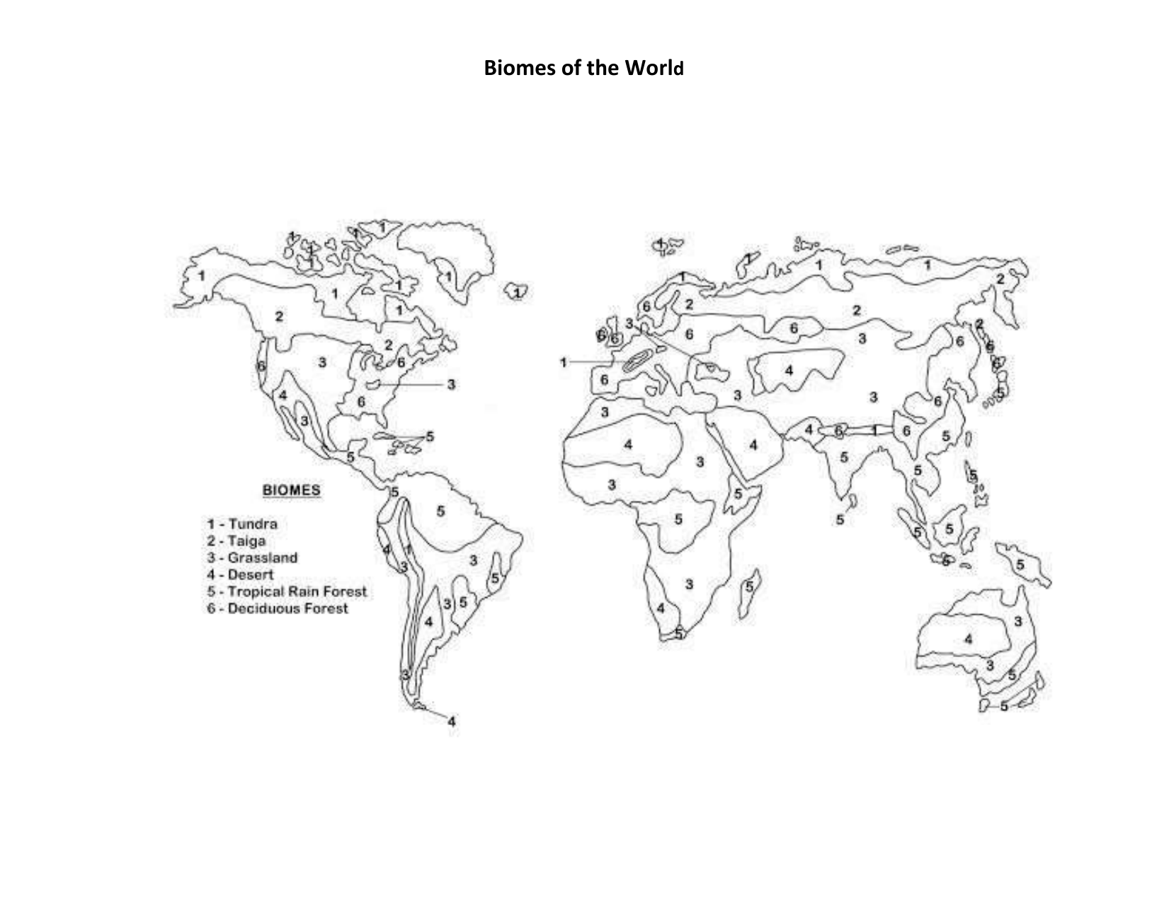Biomes color coding map and chart