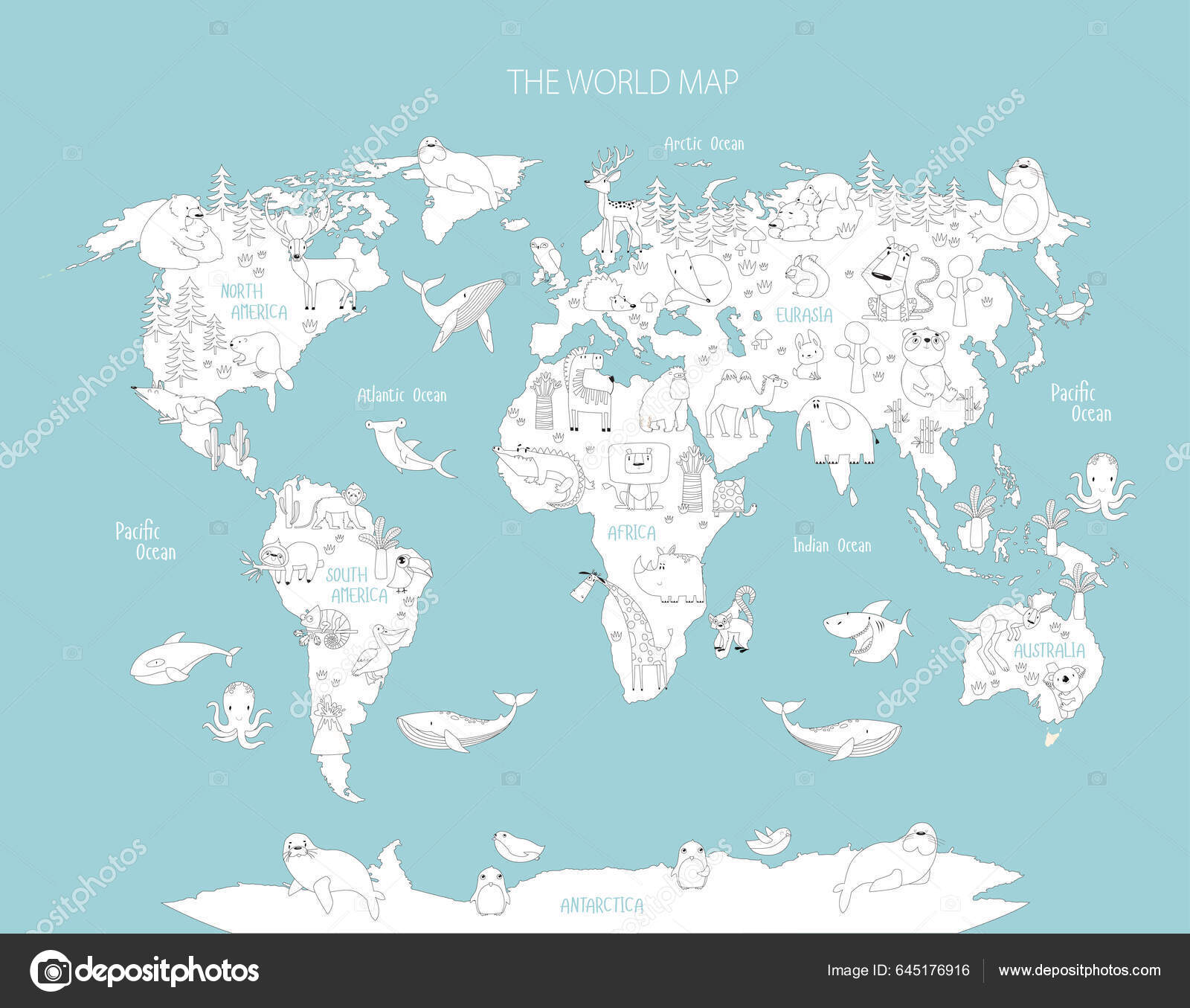 Print vector coloring world map animals coloring book children education stock vector by utchenkoolga