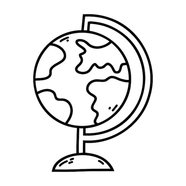 Premium vector hand drawn doodle globe icon vector sketch illustration of black outline earth sphere world globe map for print coloring page kids design logo