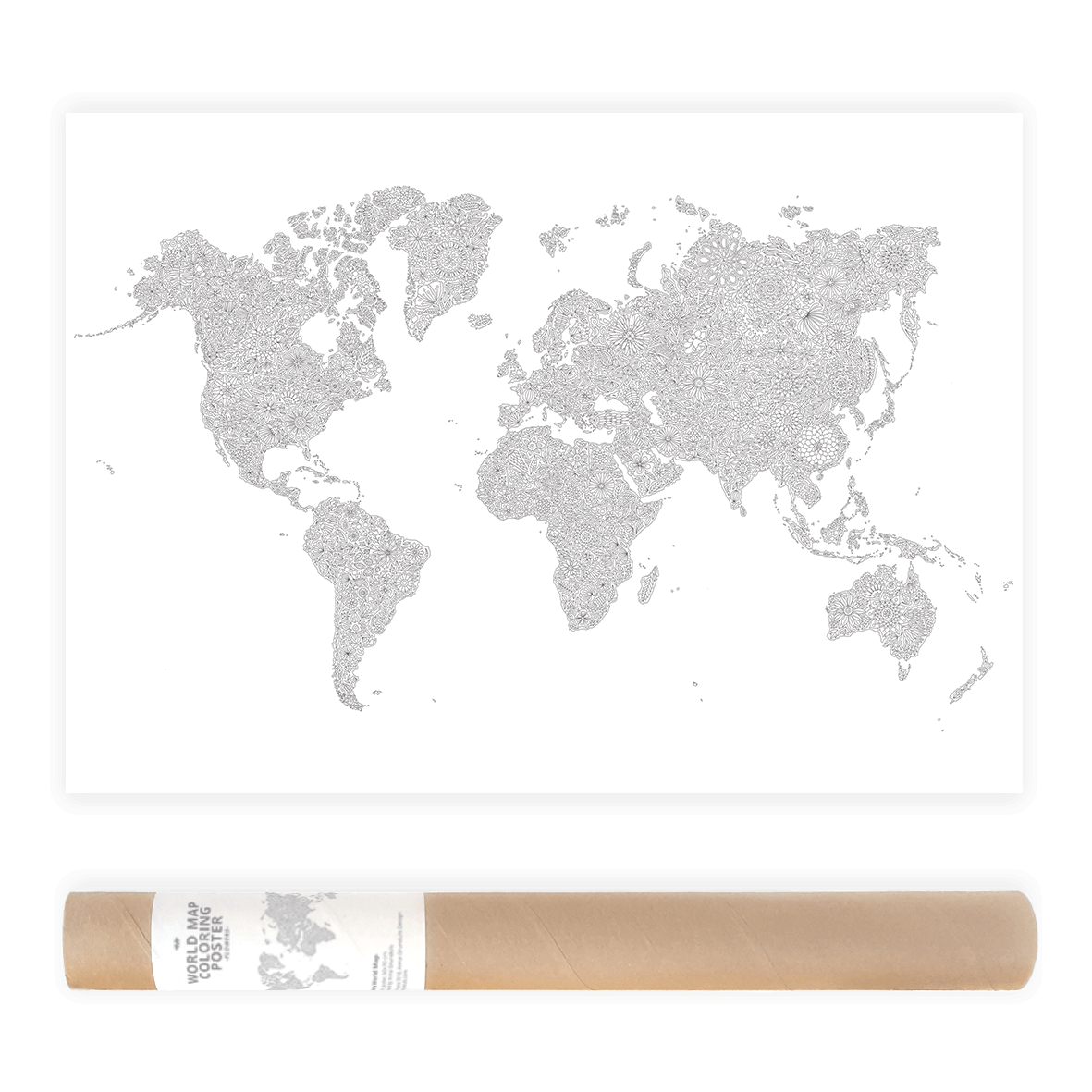 Flowers world map coloring poster