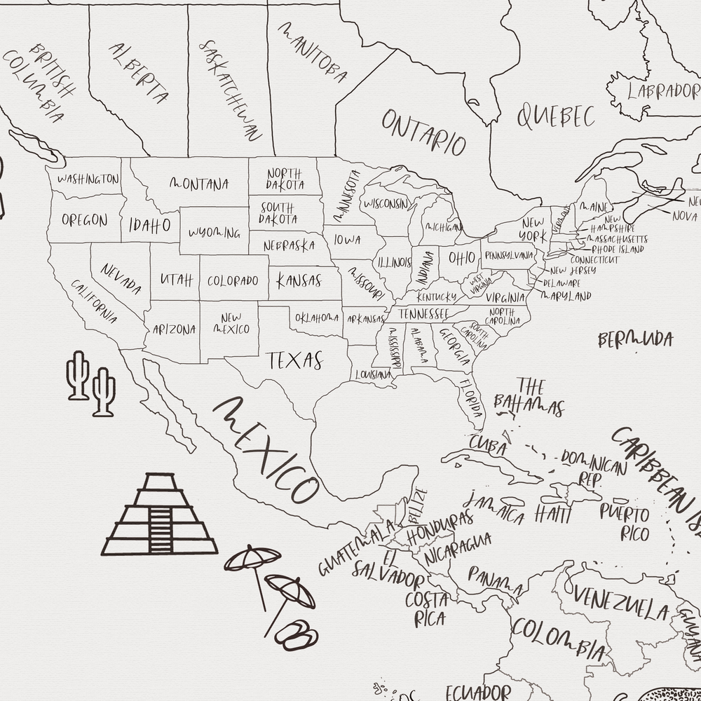Coloring world map with countries for kids