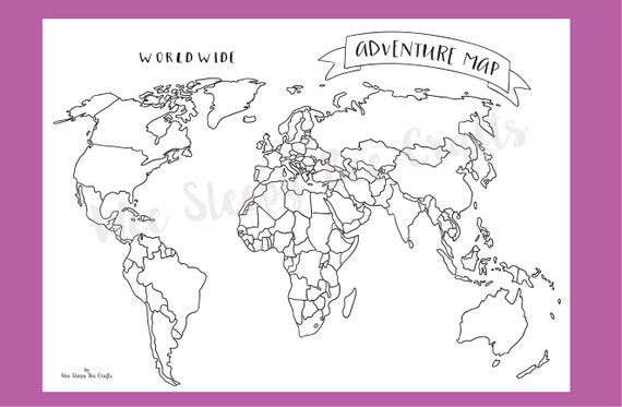Printable map of the world colouring page digital download pdf of an adventure scratch map colouring page achievement map