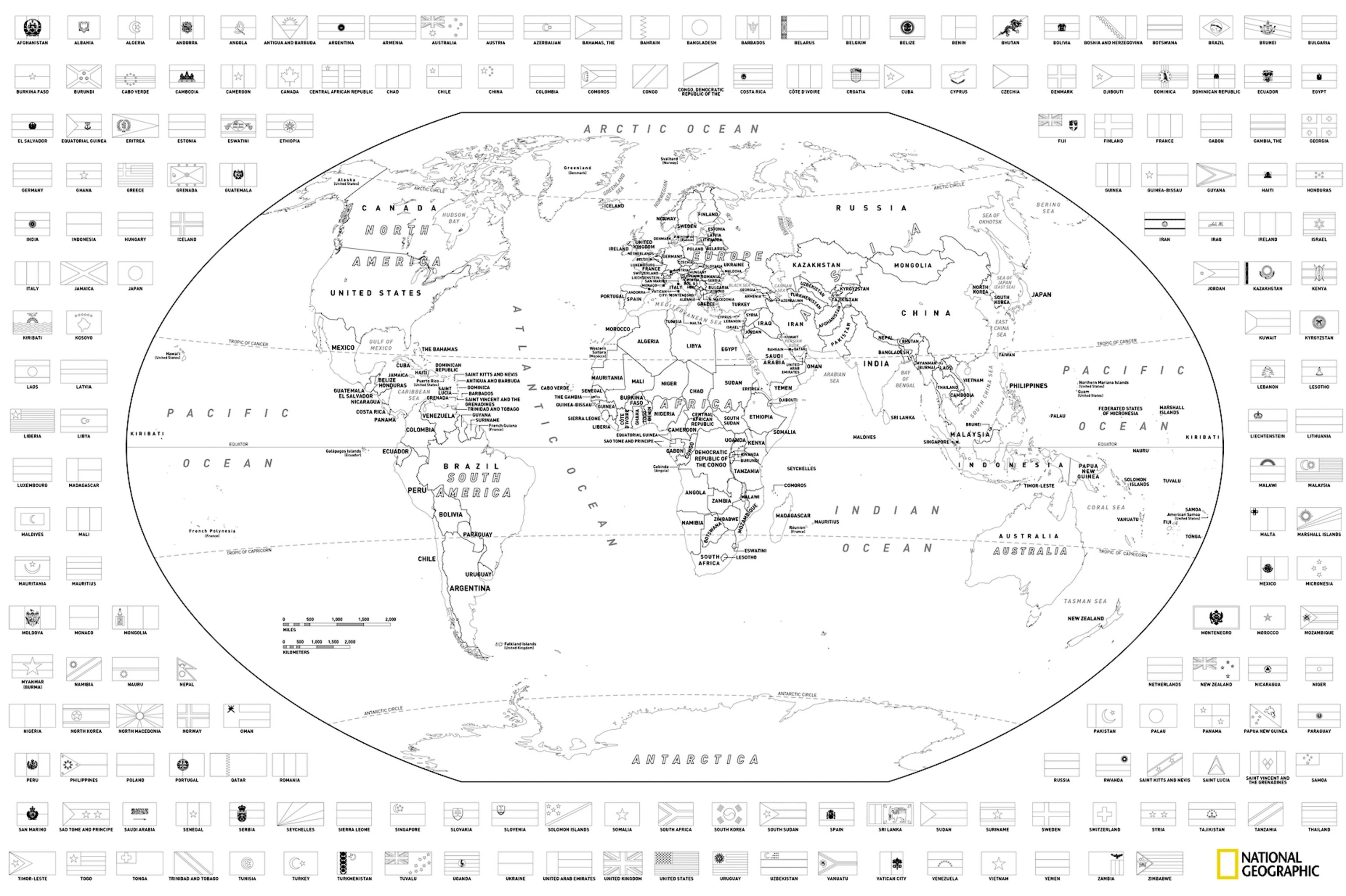 Download and color a free world or united states map with flags