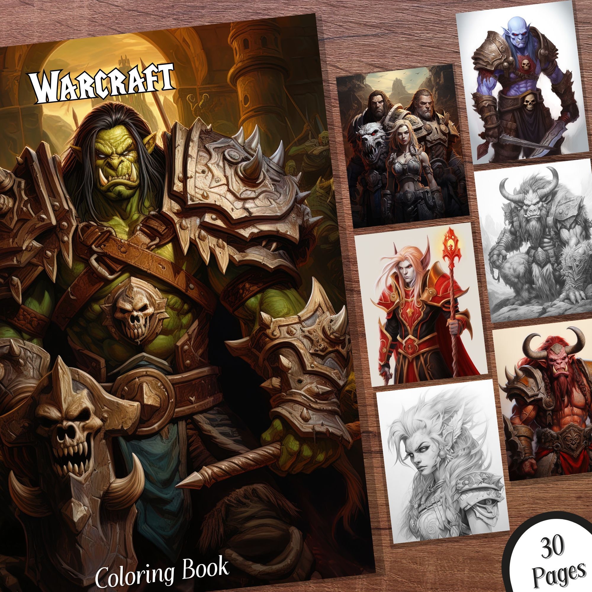 World of warcraft inspired coloring book grayscale printable adult coloring pages in pdf format instant digital download
