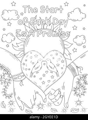 Heart with leaf coloring page coloring page for children on white background stock photo