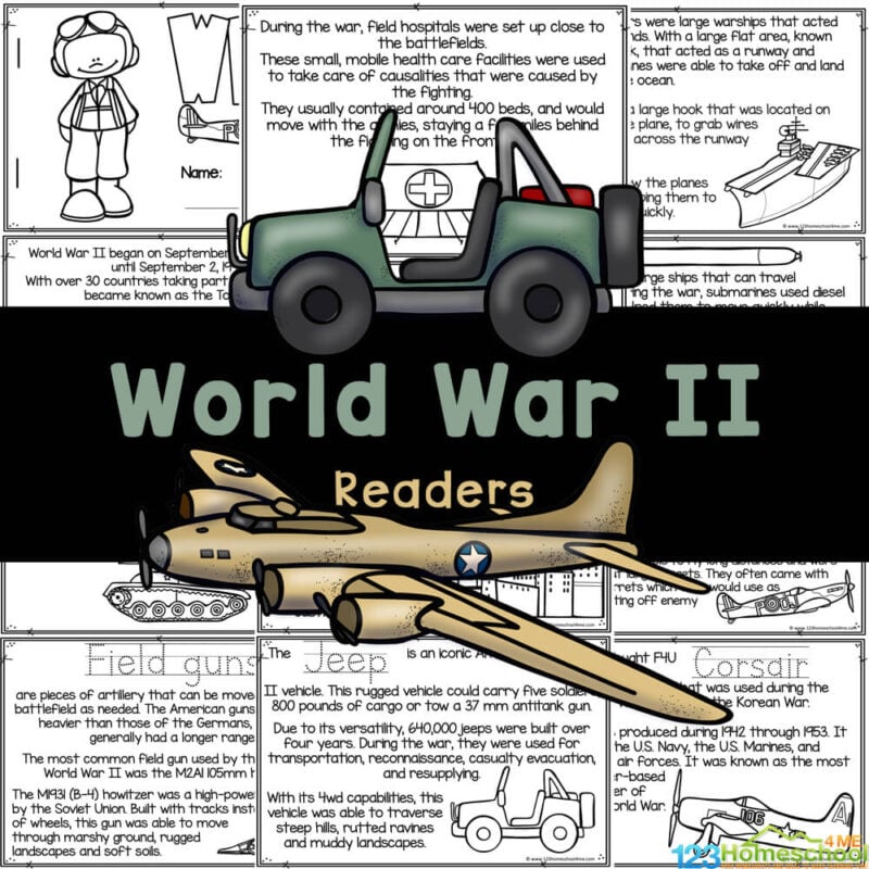 World war for kids reader to color and learn