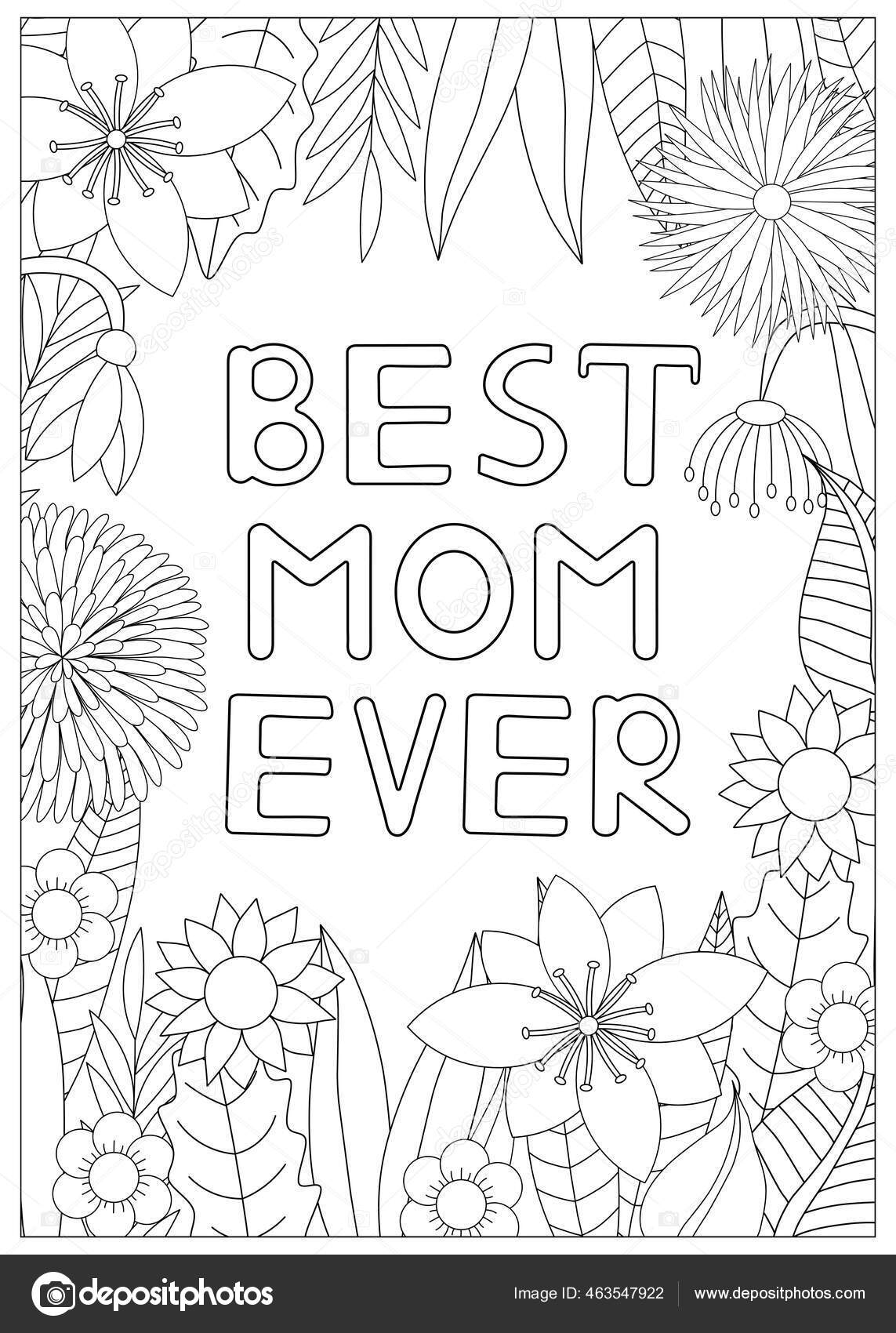 Mothers day coloring card best mom ever mom coloring page stock vector by yasyazagoruiko
