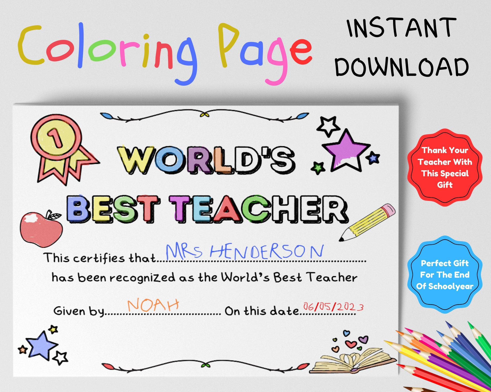 Teacher appreciation gift coloring pages digital instant download page appreciation week printable thank you card end of schoolyear kids