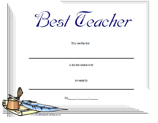 Best teacher certificate printable certificate
