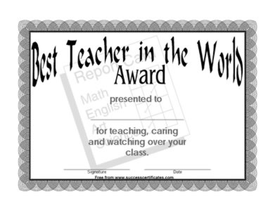 Best teacher achievement award certificate certificate templates teachers