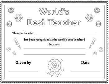 World teachers day coloring certificates appreciation certificates