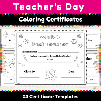 World teachers day coloring certificates appreciation certificates