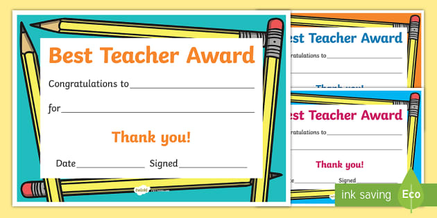 Best teacher award certificate teacher