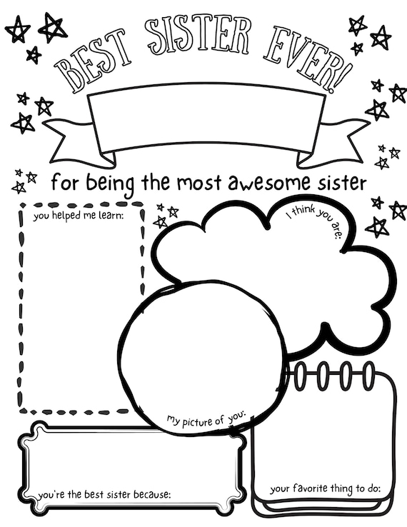 Sisters are the best big sister gift certificate sister gift coloring page printable best sister instant download
